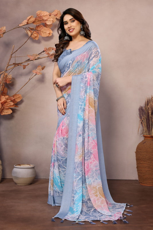 Gray Digital Printed Weightless Moss Saree
