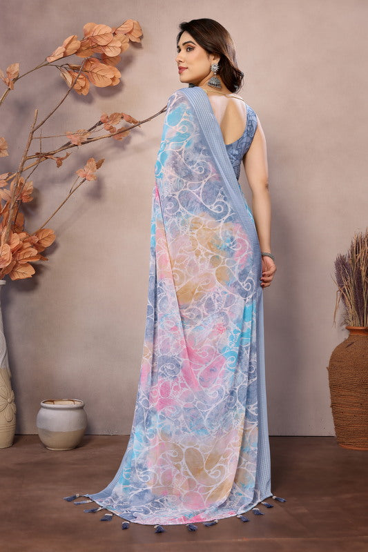 Gray Digital Printed Weightless Moss Saree