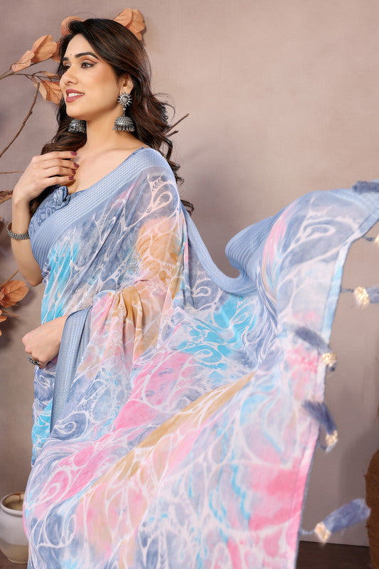 Gray Digital Printed Weightless Moss Saree