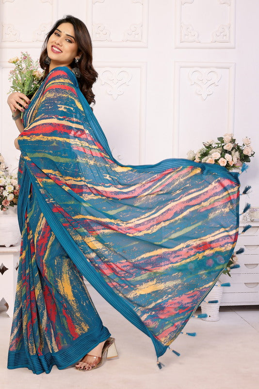 Light Blue Digital Printed Weightless Moss Saree