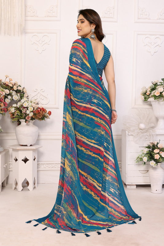 Light Blue Digital Printed Weightless Moss Saree