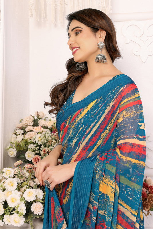 Light Blue Digital Printed Weightless Moss Saree