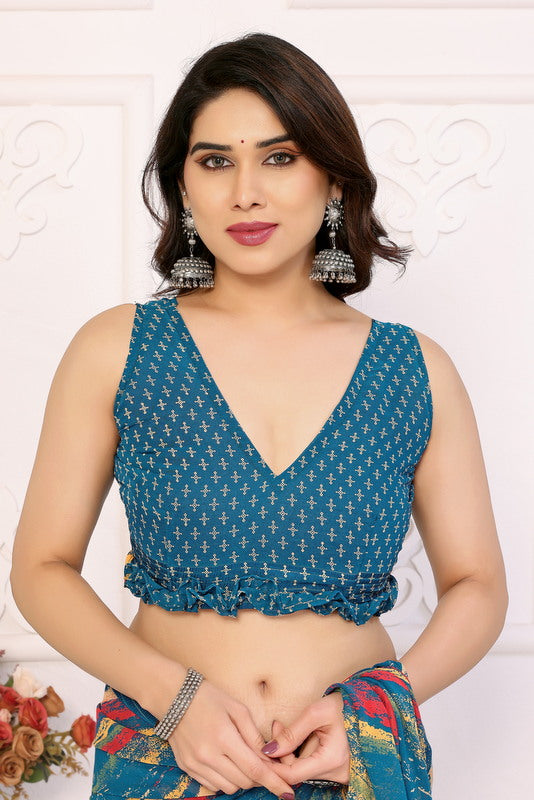 Light Blue Digital Printed Weightless Moss Saree