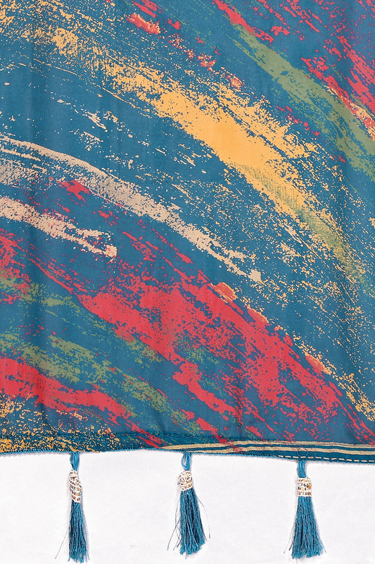 Light Blue Digital Printed Weightless Moss Saree