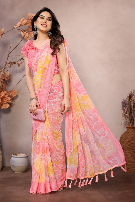 Pink Digital Printed Weightless Moss Saree