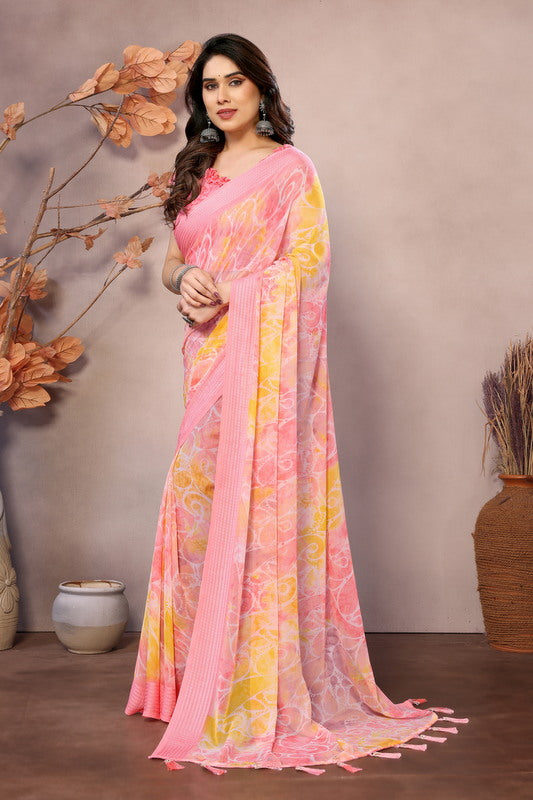 Pink Digital Printed Weightless Moss Saree