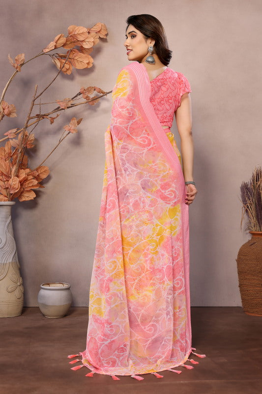 Pink Digital Printed Weightless Moss Saree