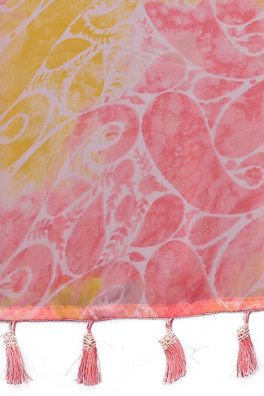 Pink Digital Printed Weightless Moss Saree