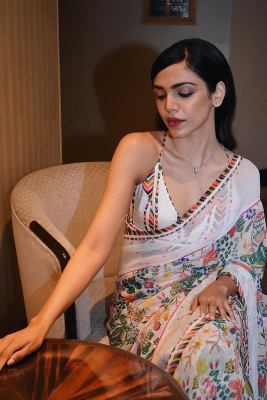 White Printed Georgette saree