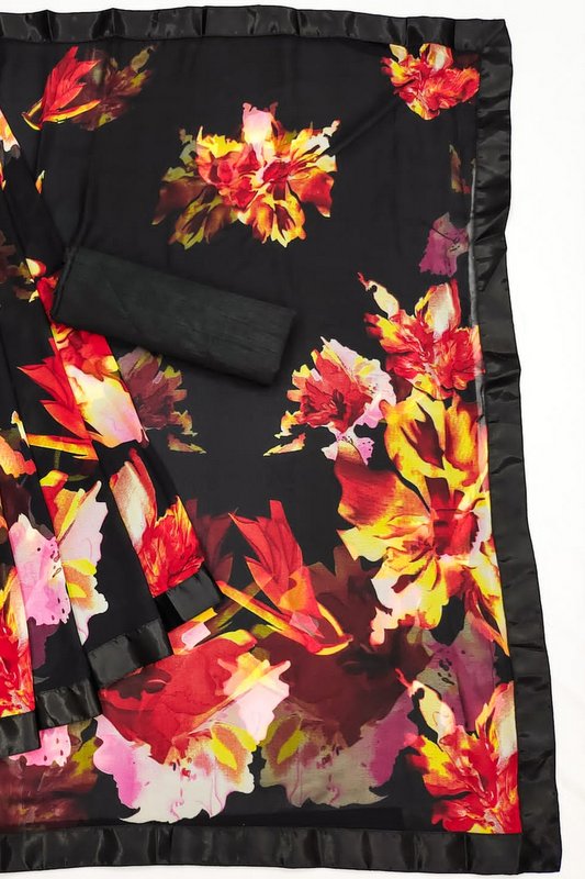 Black Printed Georgette Saree