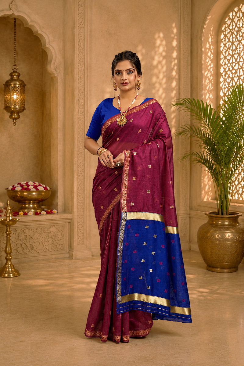 Wine Toned Cotton Silk Saree
