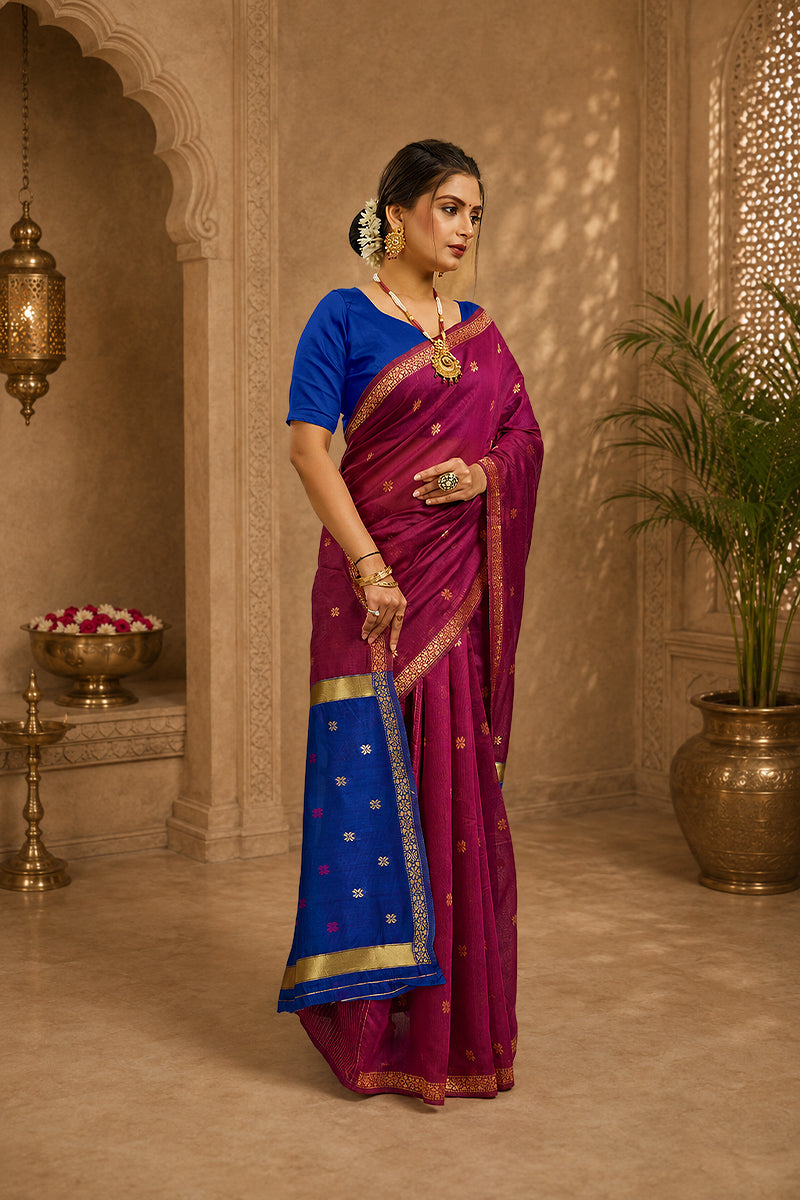 Wine Toned Cotton Silk Saree
