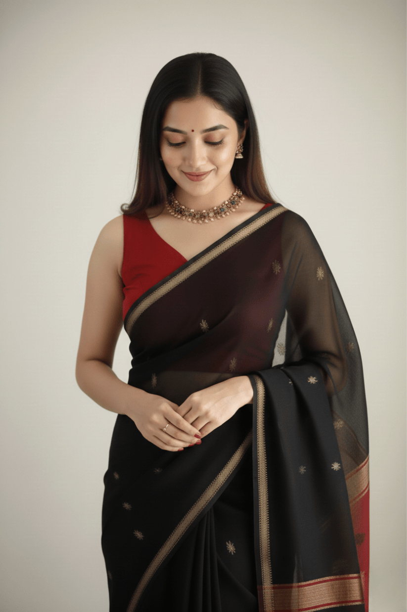 Black Cotton Silk Saree