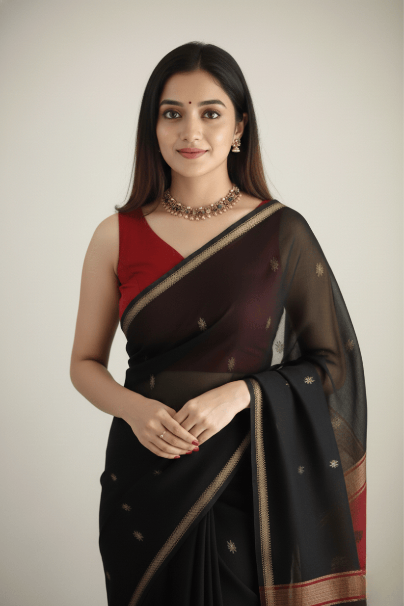 Black Cotton Silk Saree