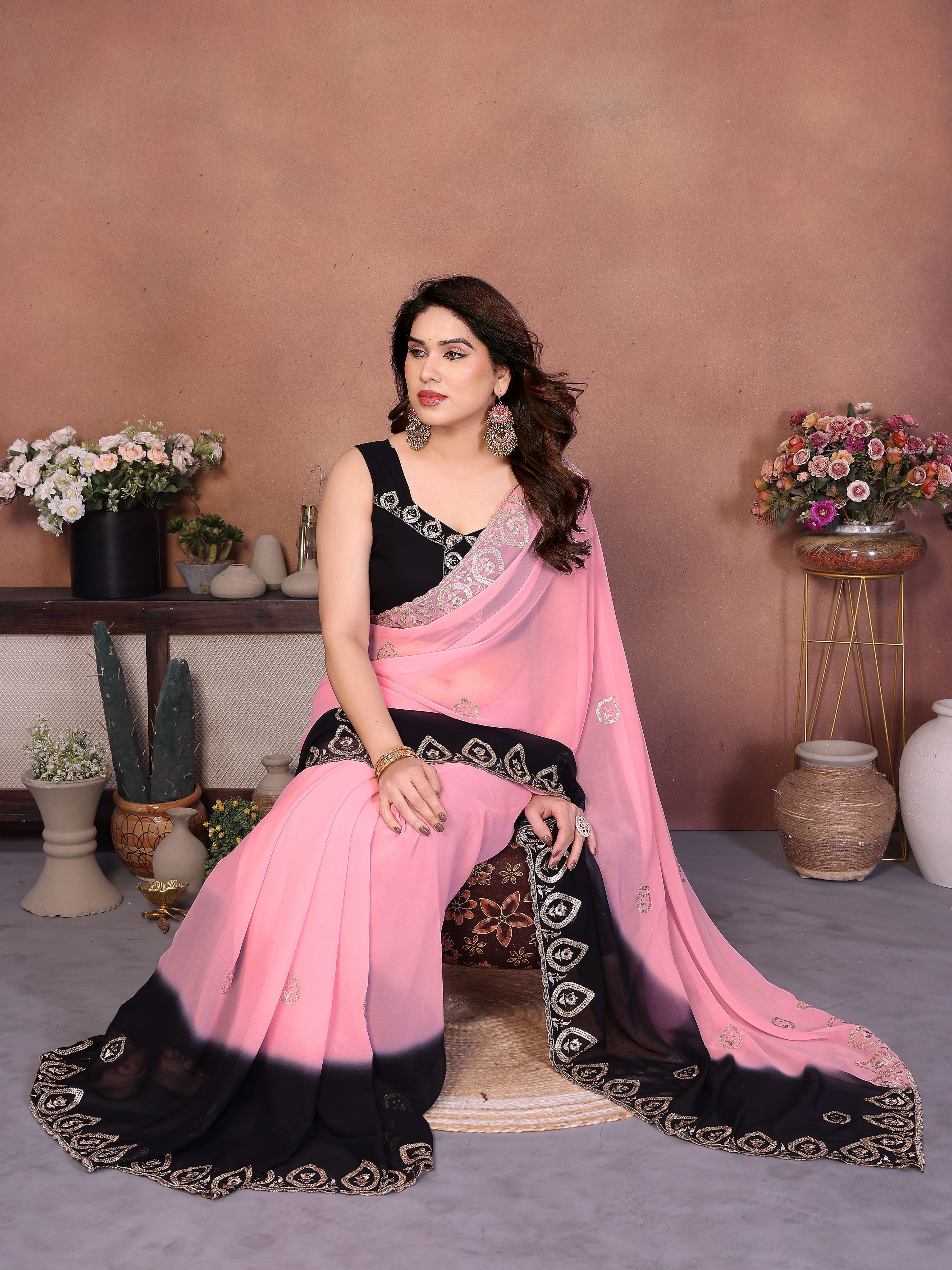 Black Georgette Embroidered Saree