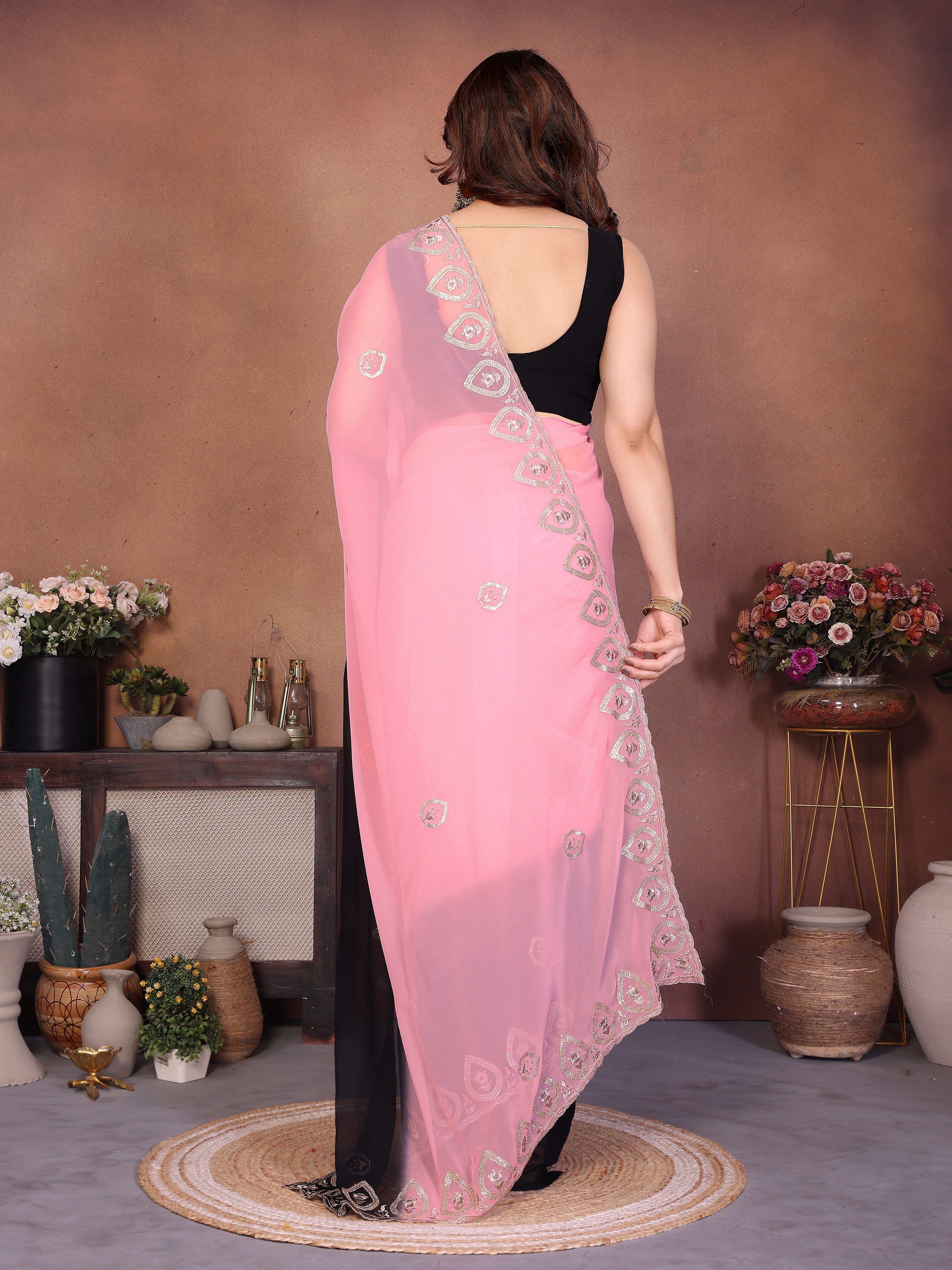 Black Georgette Embroidered Saree