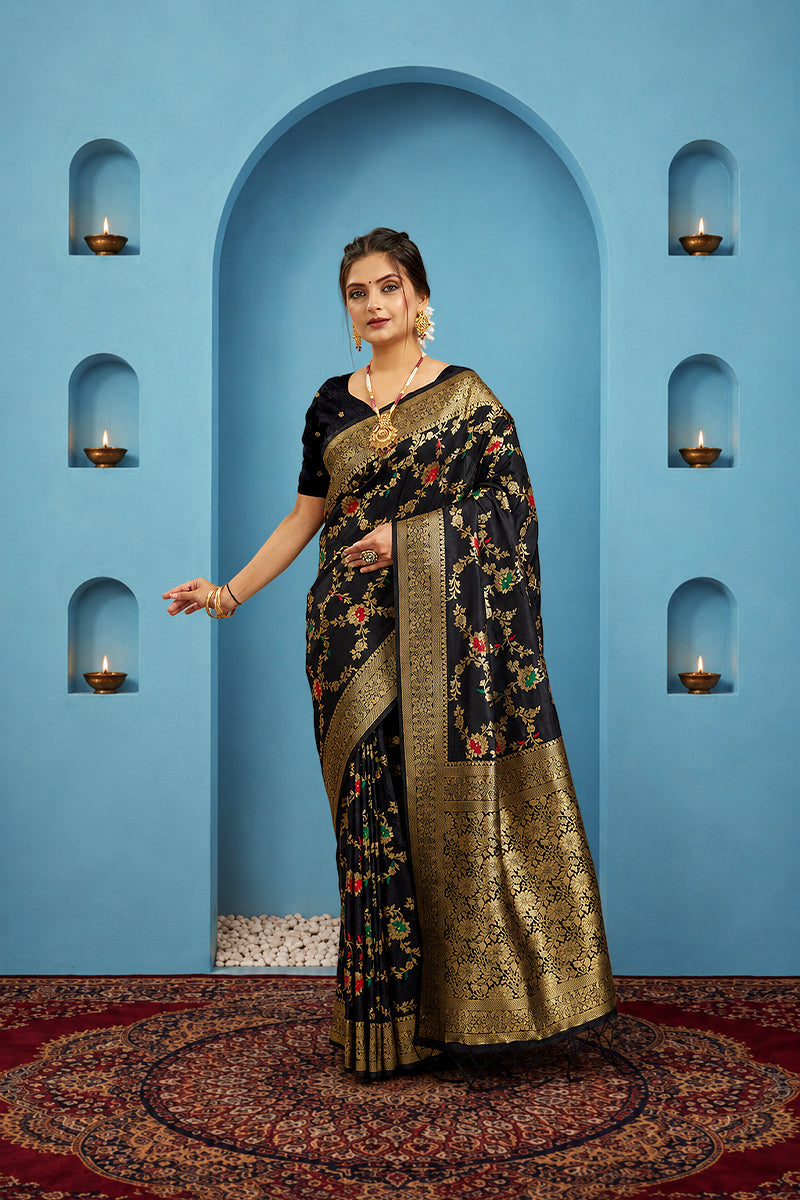 Black Pure Banarasi Khadi Silk Saree