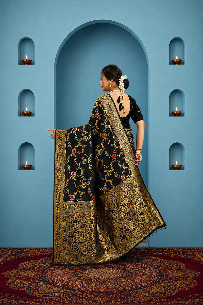 Black Pure Banarasi Khadi Silk Saree