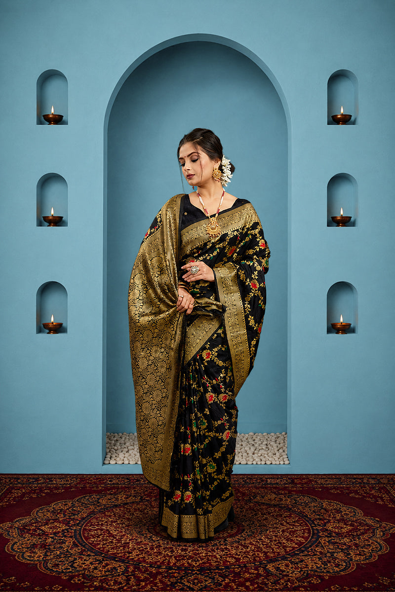 Black Pure Banarasi Khadi Silk Saree