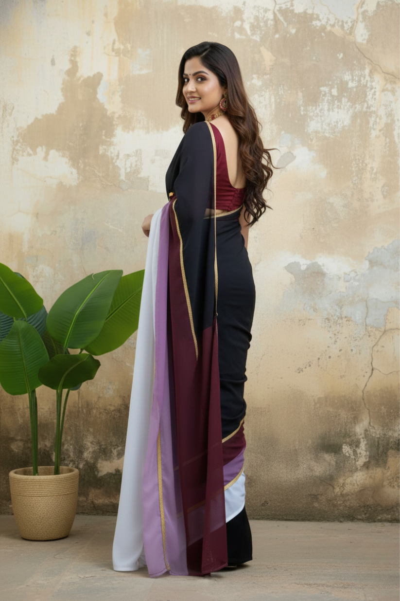Black Toned Plain Georgette Saree