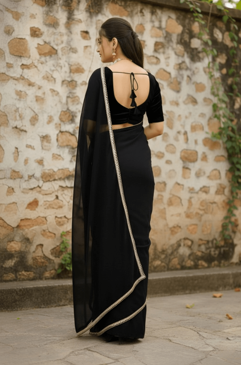 Black Mirror Lace Georgette Saree
