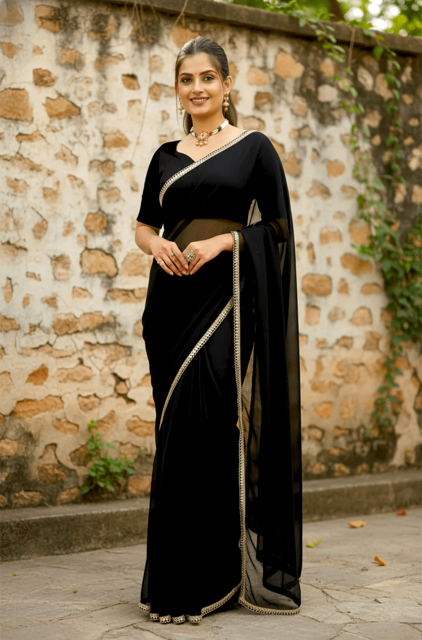 Black Mirror Lace Georgette Saree