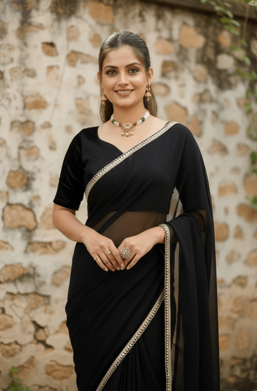 Black Mirror Lace Georgette Saree