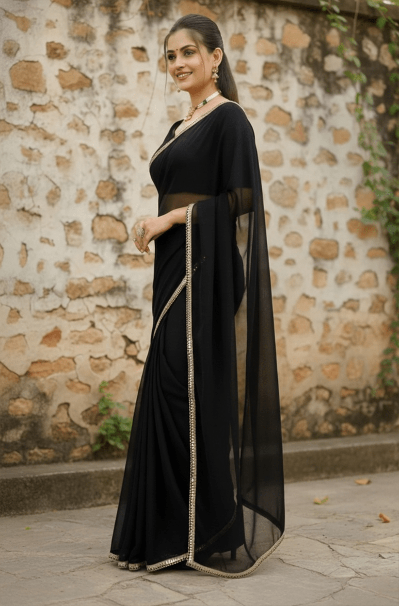 Black Mirror Lace Georgette Saree
