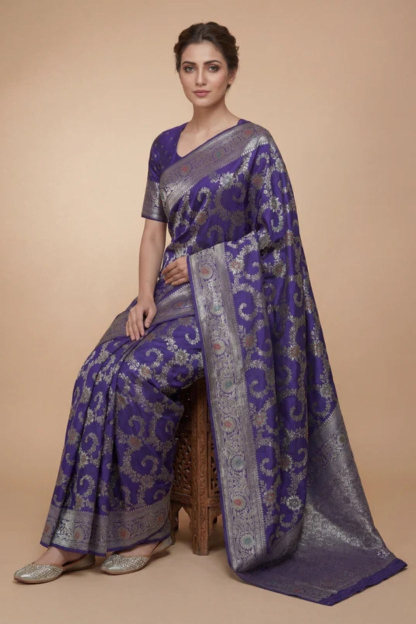 Blue Butti Banarasi Silk Saree
