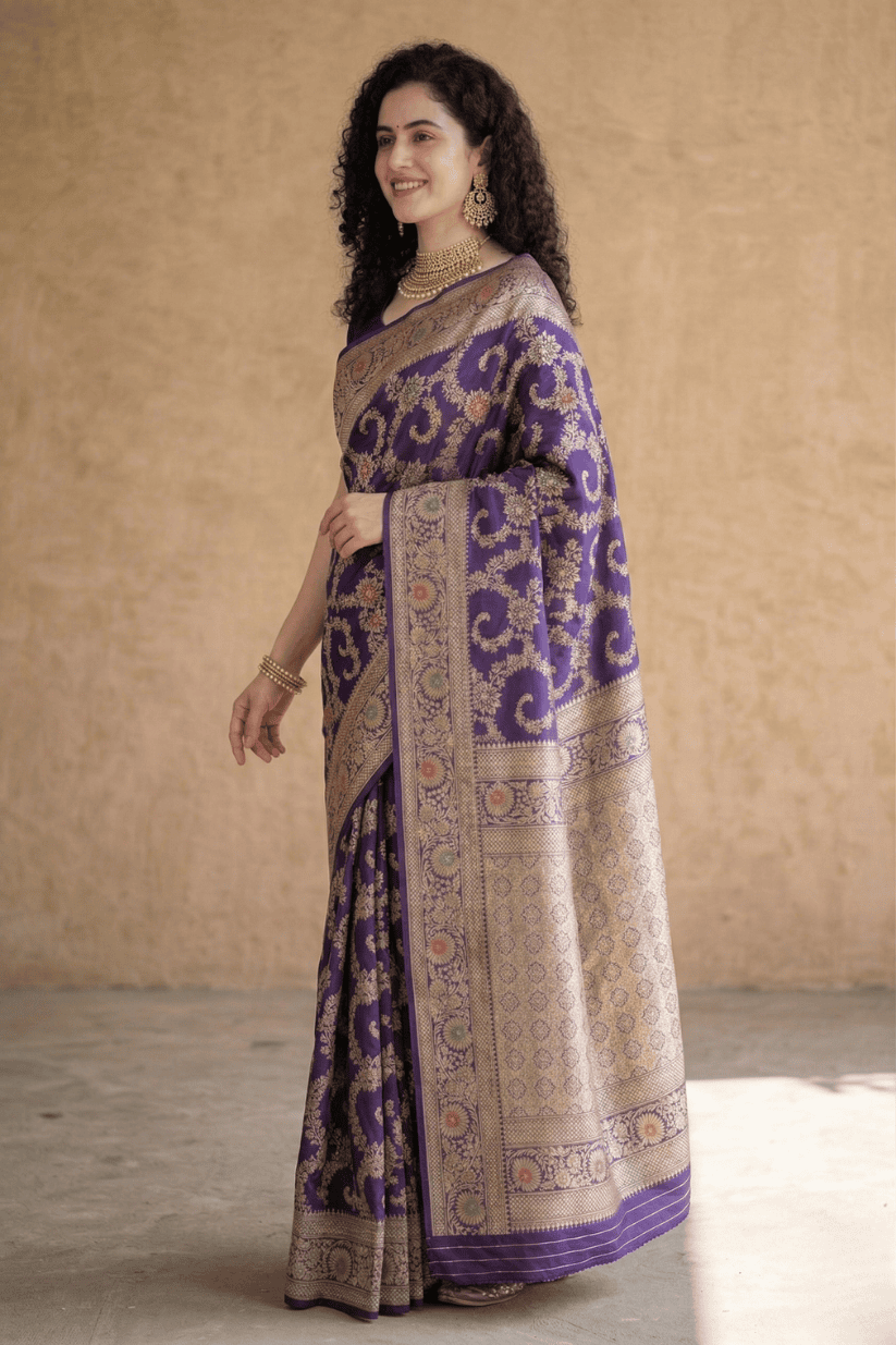 Blue Butti Banarasi Silk Saree