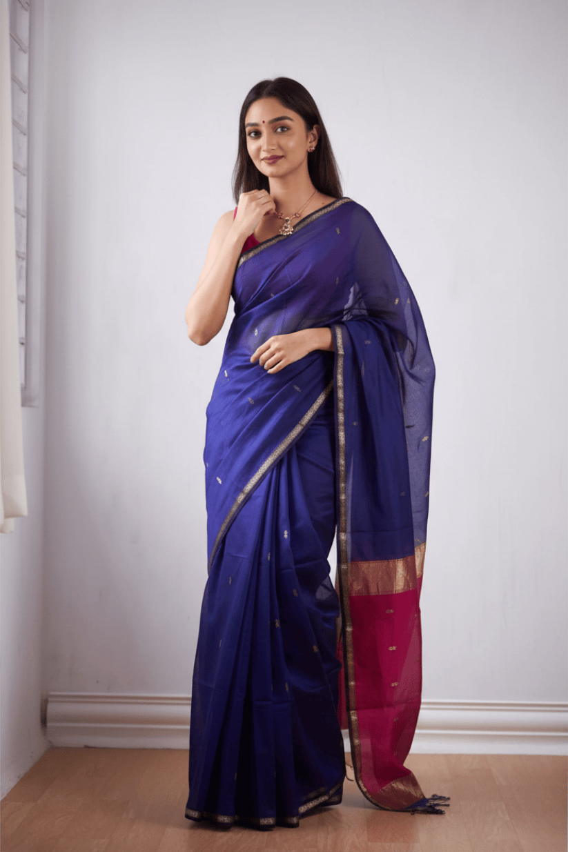 Blue Cotton Silk Saree