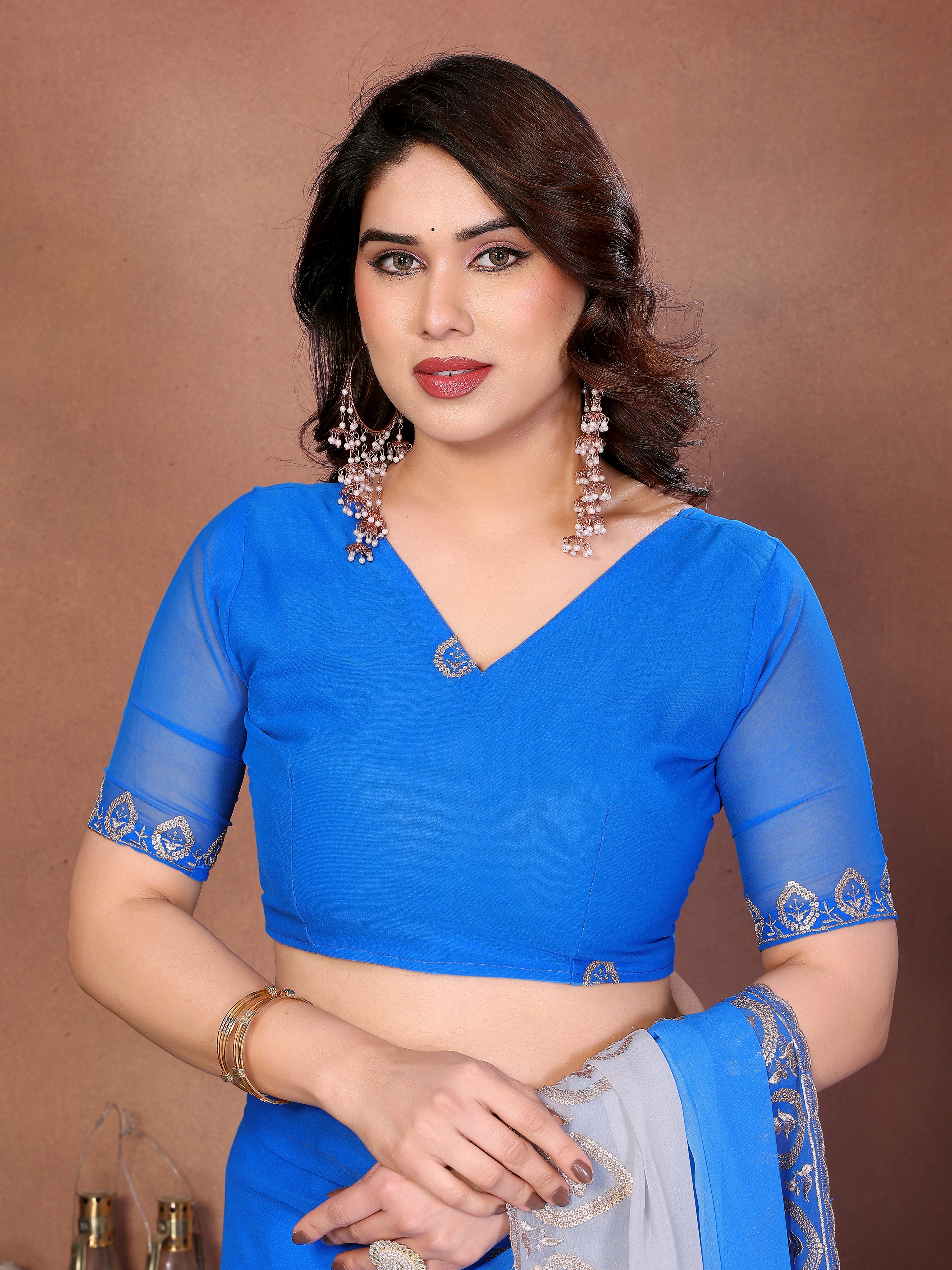 Blue Georgette Embroidered Saree