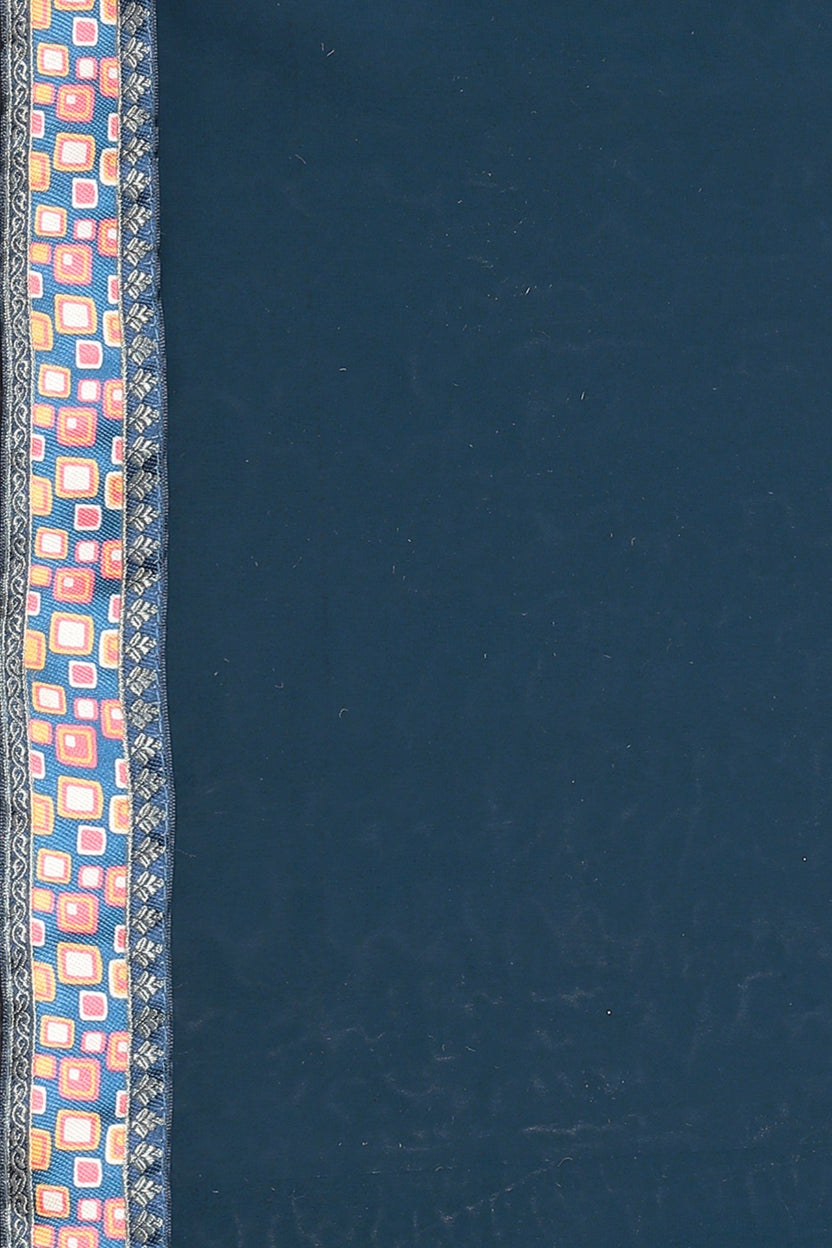 Blue Georgette Lace Border Saree