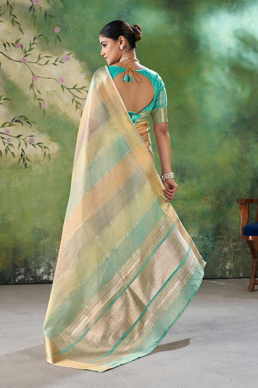 Blue Linen Cotton Zari Weaving Saree