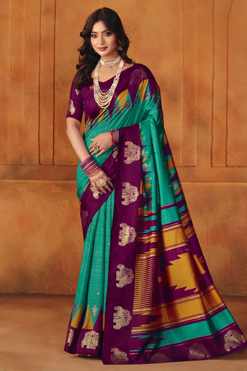 Blue Manipuri Printed Saree With Foil Work