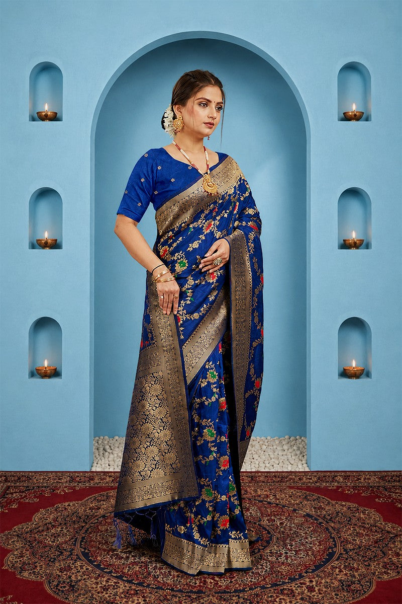 Blue Pure Banarasi Khadi Silk Saree
