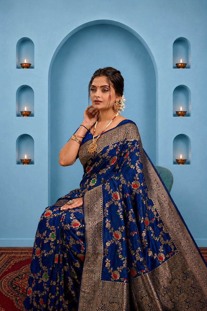 Blue Pure Banarasi Khadi Silk Saree