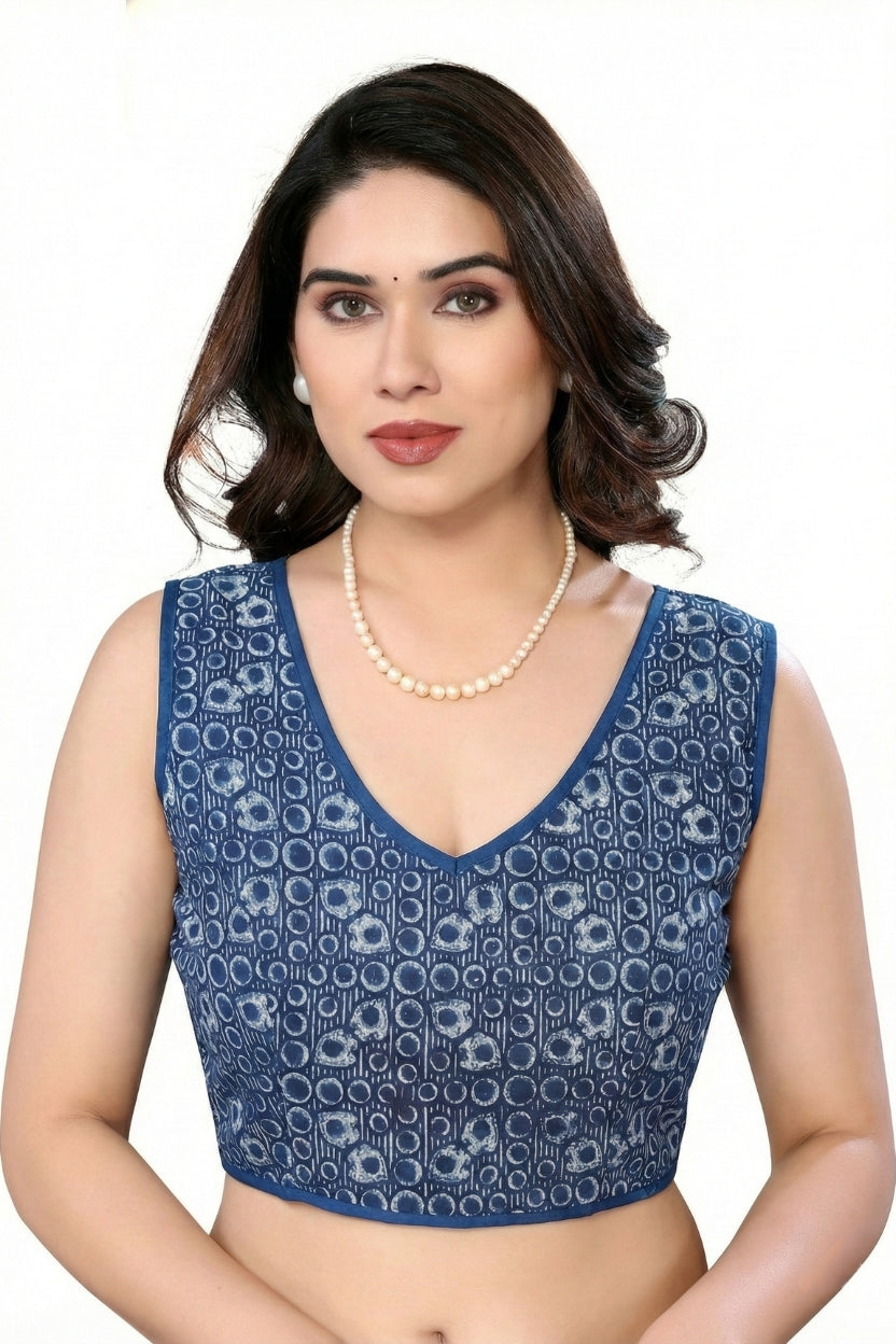 Blue Satin Printed Saree