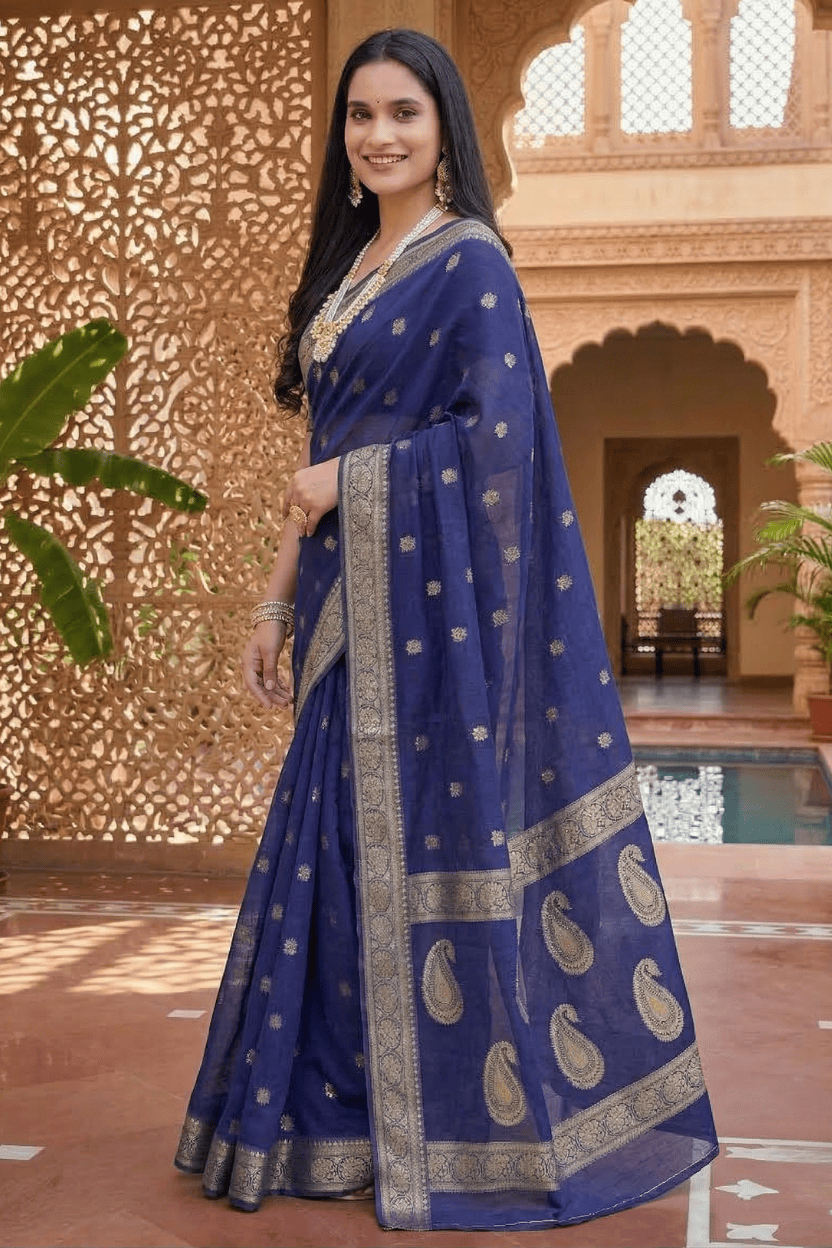 Blue Soft Cotton Silk Saree