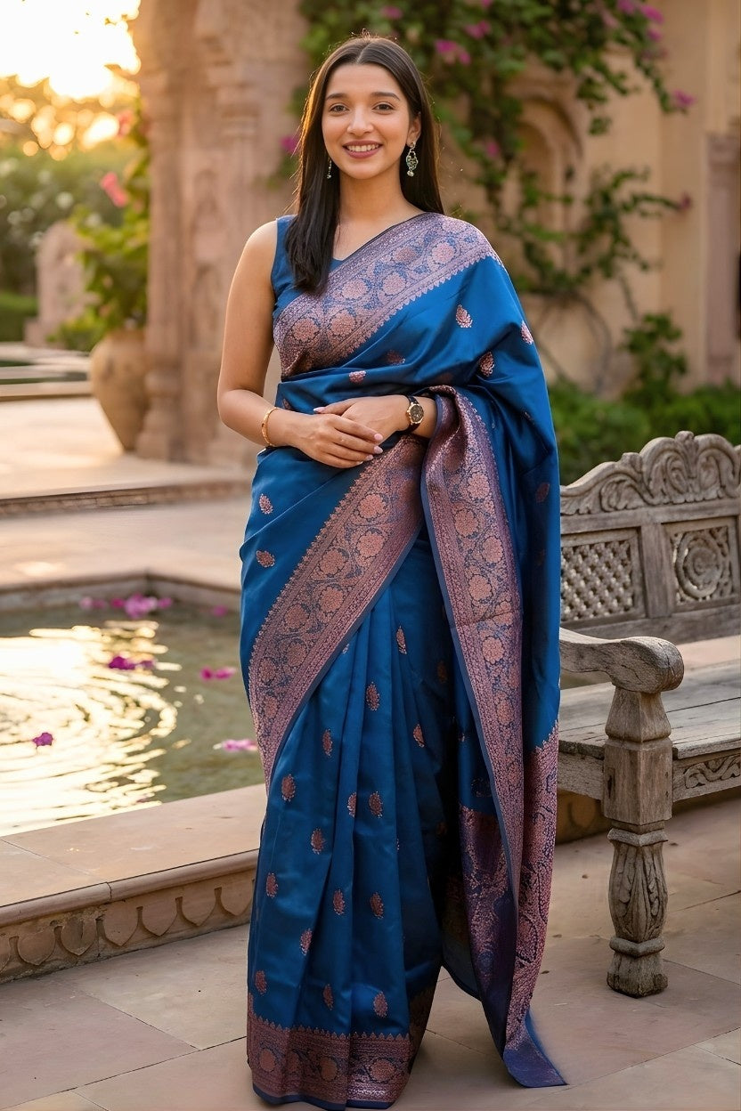Blue Woven Banarasi Silk Saree