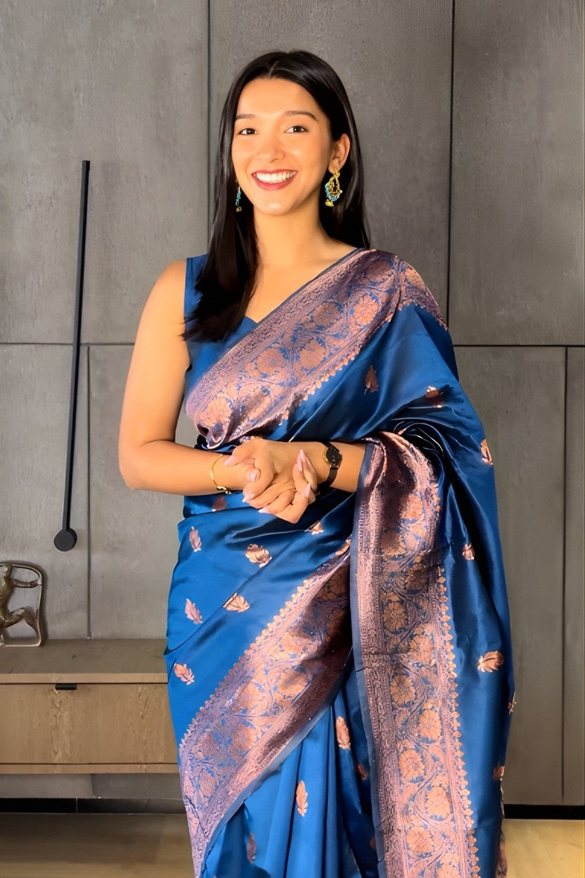 Blue Woven Banarasi Silk Saree