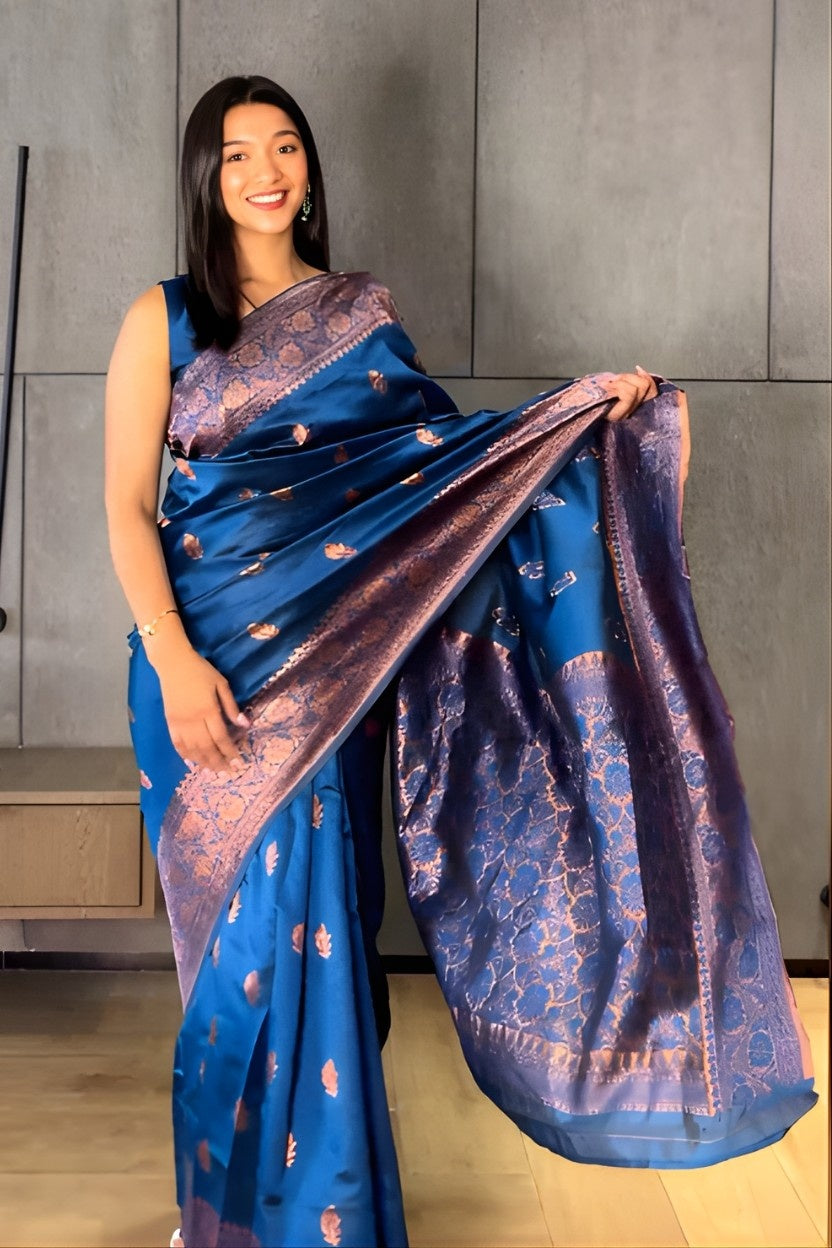 Blue Woven Banarasi Silk Saree