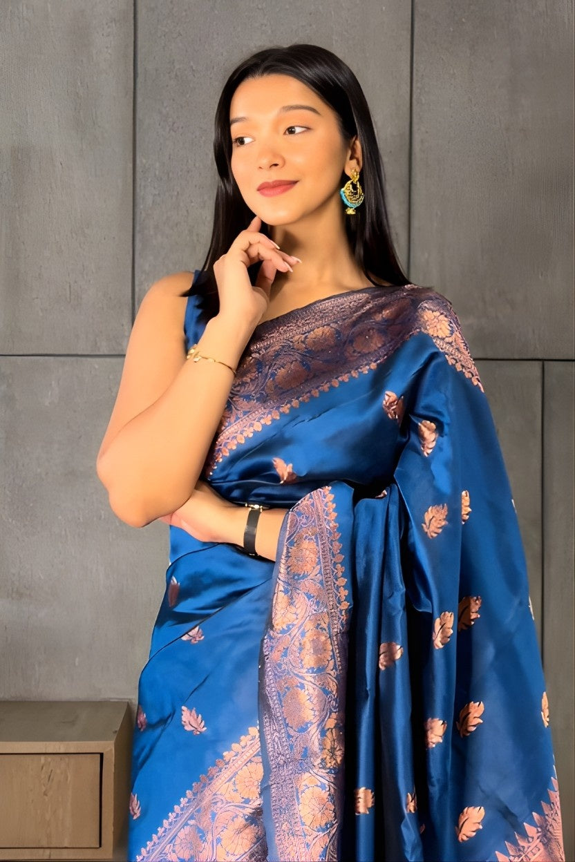 Blue Woven Banarasi Silk Saree