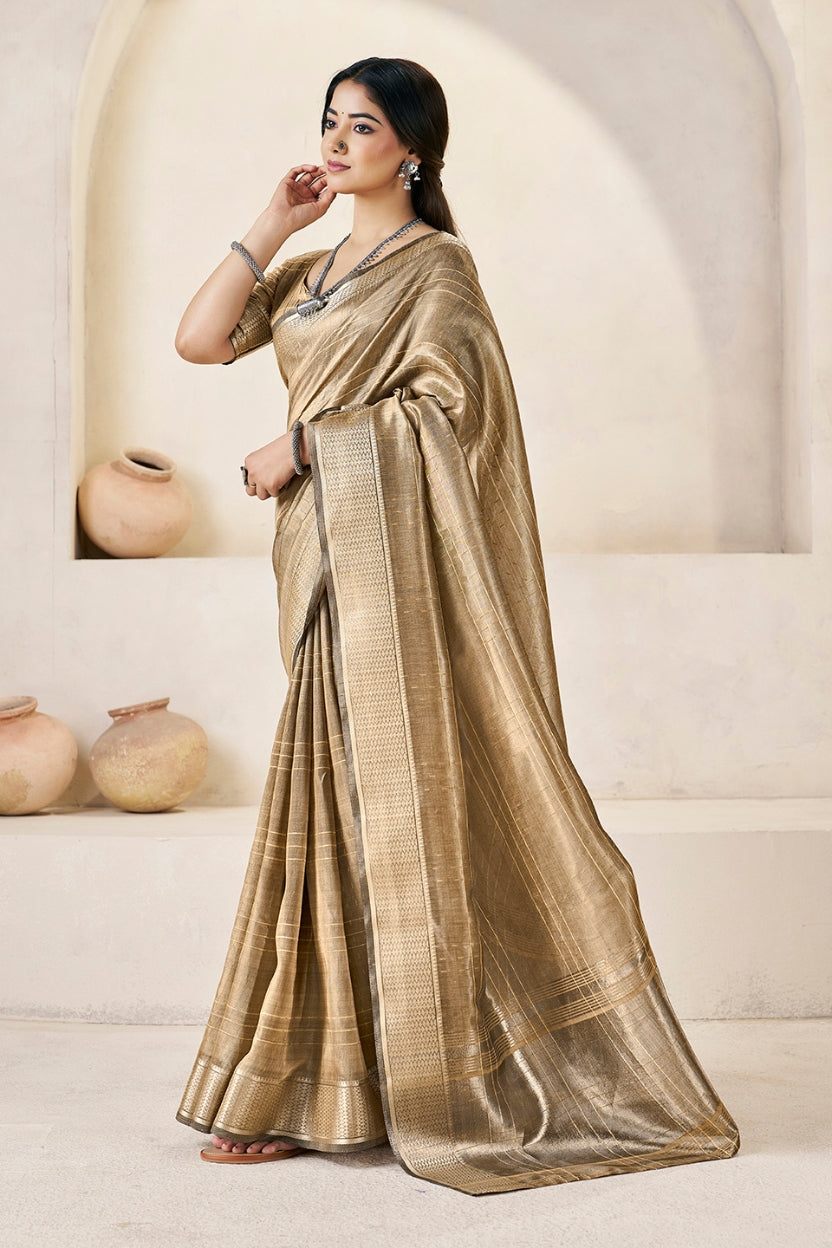 Champagne Gold Linen Cotton Saree