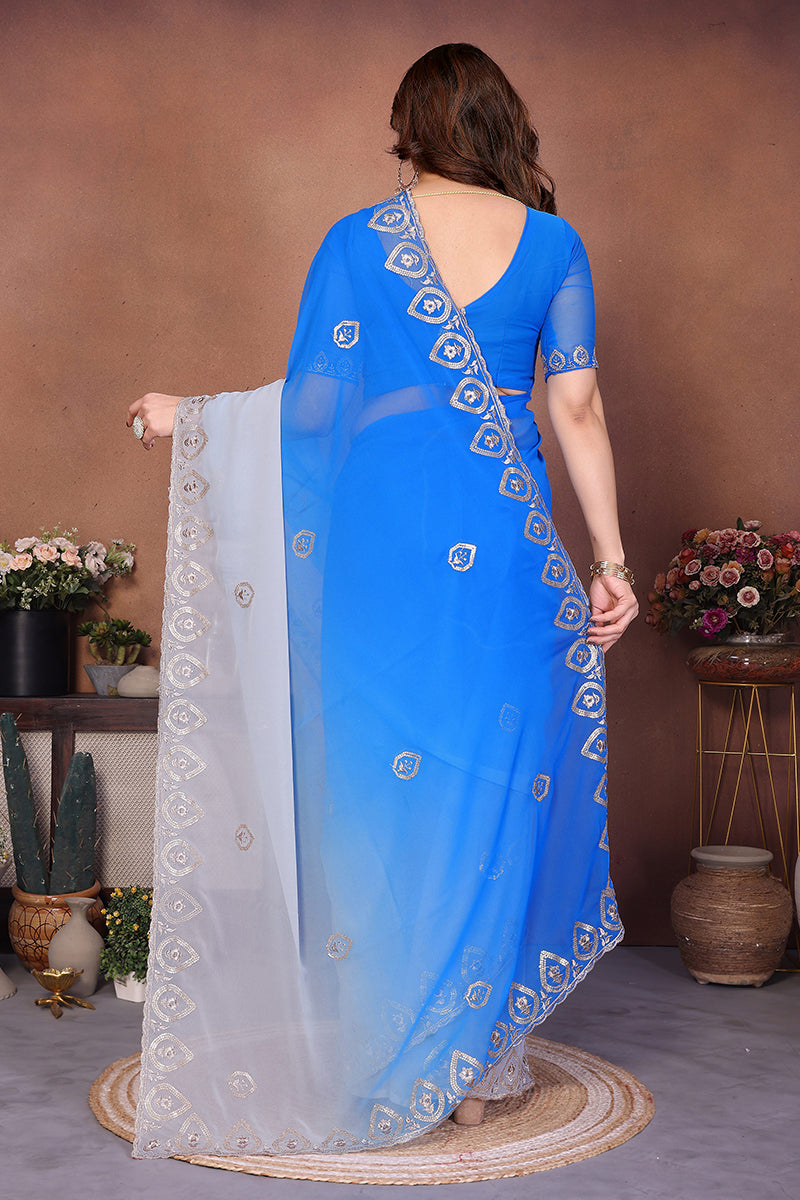 Blue Georgette Embroidered Saree