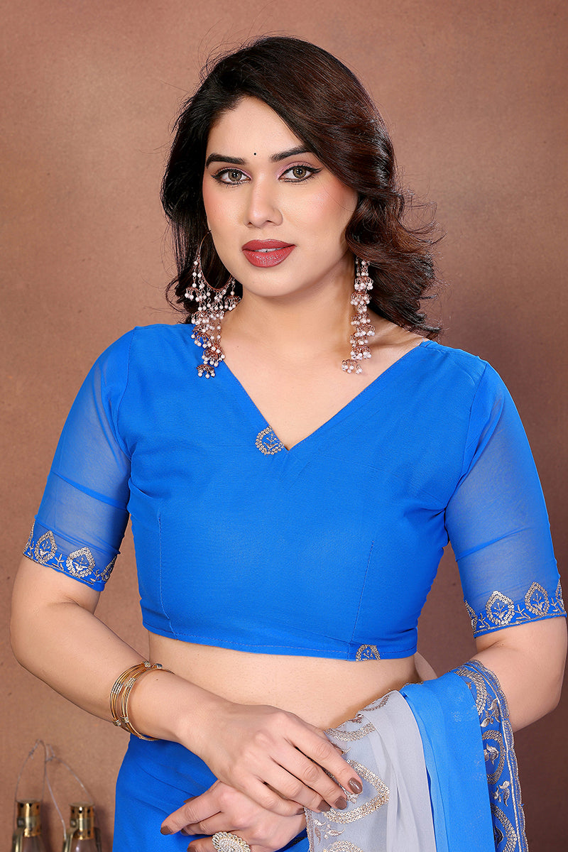 Blue Georgette Embroidered Saree