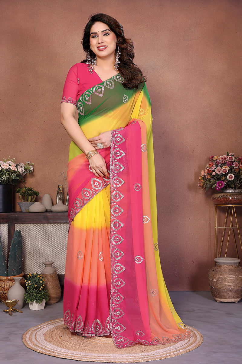 Green Georgette Embroidered Saree