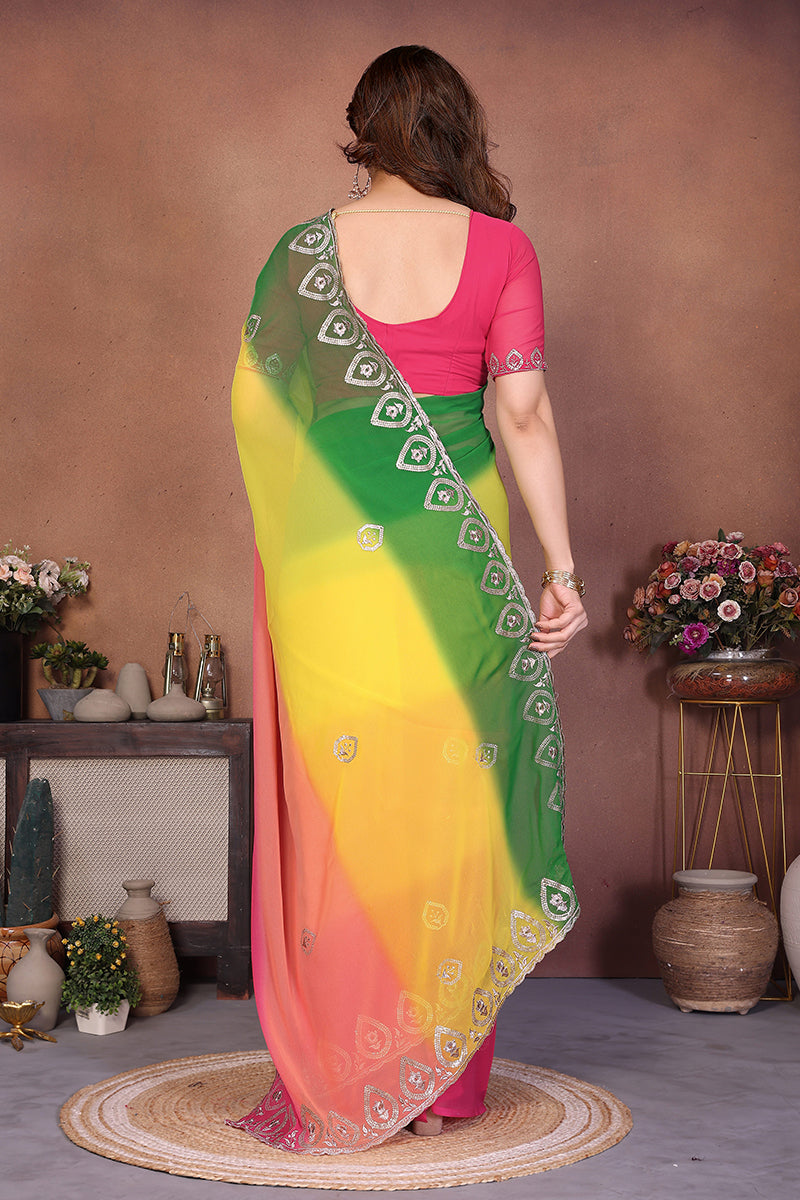 Green Georgette Embroidered Saree