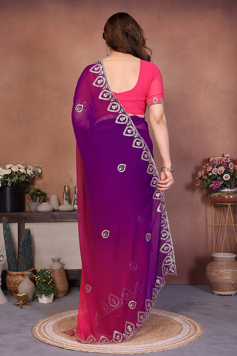 Magenta Georgette Embroidered Saree