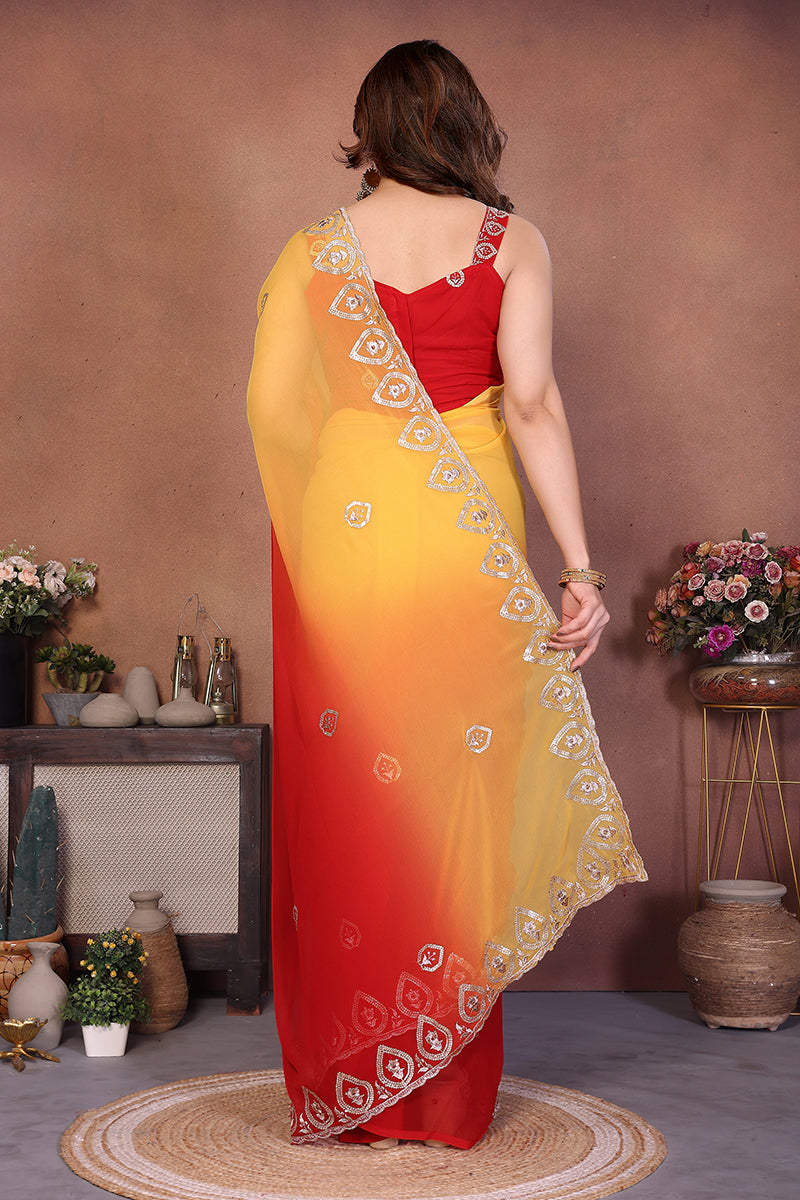 Red Georgette Embroidered Saree